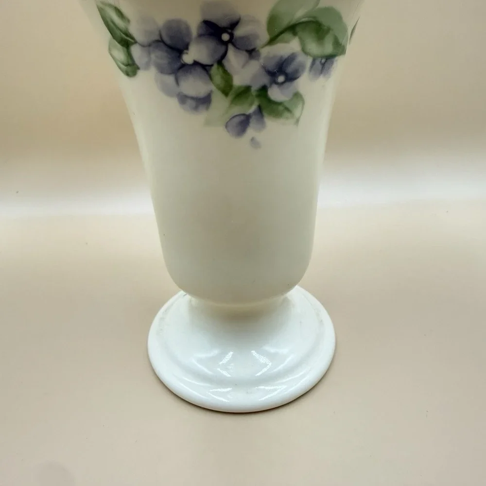Pfaltzgraff April Footed Vase Ceramic Purple Floral Pattern Cottagecore Vintage